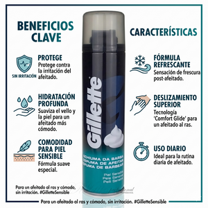 Gillette Pack 3 Espuma de Afeitar Pieles Sensibles (200ml c/u) - Afeitado Suave y Protección Anti-Irritación
