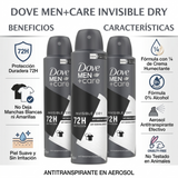 Dove Men+Care Pack 3 Desodorante Spray Invisible Dry (150ml c/u) - Protección Antimanchas y Cuidado Total