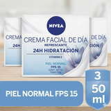 Nivea Pack 3 Crema Facial Hidratante Día FPS 15 (50ml c/u) - Frescura, Equilibrio y Protección Solar