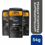 Nivea Men Pack 3 Desodorante en Barra Deep Carbón Activo (54g c/u) - Escudo Antibacteriano y Tacto Seco 48h