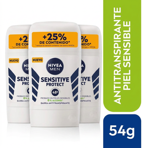 Nivea Men Pack 3 Desodorante en Barra Sensitive Protect (54g c/u) - Alivio Anti-Irritación y Tacto Seco 48h