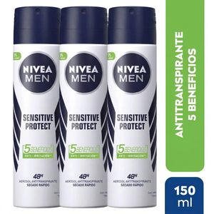 Nivea Men Pack 3 Desodorante Spray Sensitive Protect (150ml c/u) - Alivio Anti-Irritación y Protección 48h