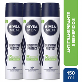 Nivea Men Pack 3 Desodorante Spray Sensitive Protect (150ml c/u) - Alivio Anti-Irritación y Protección 48h