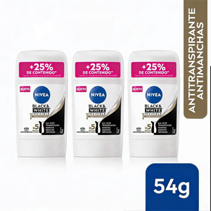 Nivea Pack 3 Desodorante en Barra Mujer B&W Invisible Clear (54g c/u) - Cuidado Textil y Secado Rápido 48h