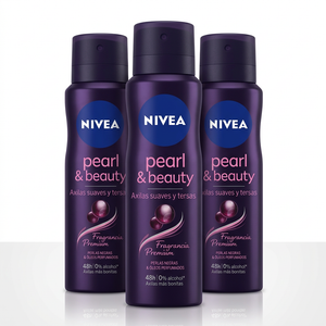 Nivea Pack 3 Desodorante Spray Mujer Pearl & Beauty Black (150ml c/u) - Fragancia Premium y Axilas Suaves 48h