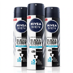 Nivea Men Pack 3 Desodorante Spray B&W Antibacterial Fresh (150ml c/u) - Ropa Impecable y Escudo Antibacteriano 48h