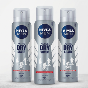 Nivea Men Pack 3 Desodorante Spray Active Silver (150ml c/u) - Escudo Antibacteriano con Iones de Plata 48h