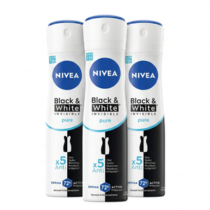 Nivea Pack 3 Desodorante Spray B&W Invisible Pure (150ml c/u) - Ropa Impecable y Fragancia Sutil 48h
