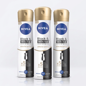Nivea Pack 3 Desodorante Spray Mujer B&W Efecto Satín (150ml c/u) - Cuidado Textil y Piel Sedosa 48h