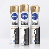 Nivea Pack 3 Desodorante Spray Mujer B&W Efecto Satín (150ml c/u) - Cuidado Textil y Piel Sedosa 48h