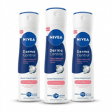 Nivea Pack 3 Desodorante Spray Derma Control Tono Natural (150ml c/u) - Protección Clínica 96h y Axilas Sin Manchas