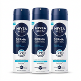 Nivea Men Pack 3 Desodorante Spray Derma Control Defend (150ml c/u) - Protección Clínica 96h Anti-Sudor